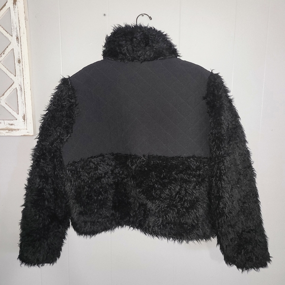 Women's Stance Black Faux Fur & Leopard print Cropped Pullover Jacket Size Med - Picture 6 of 10